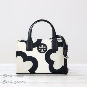 Tory Burch Ella Flower Printed Nylon Mini Tote in French Cream